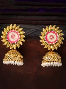 Sukkhi Gold-Plated & Pink Dome Shaped Jhumkas