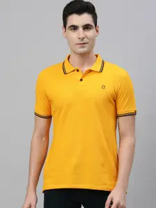 Urbano Fashion Men Yellow Solid Polo Collar Pure Cotton T-shirt