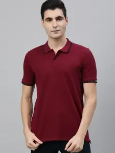 Urbano Fashion Men Maroon Solid Polo Collar Pure Cotton T-shirt