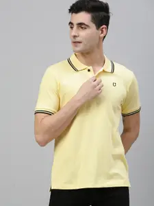 Urbano Fashion Men Cream-Coloured Solid Polo Collar Pure Cotton T-shirt