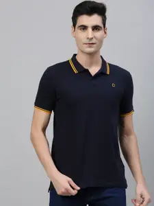 Urbano Fashion Men Navy Blue Solid Polo Collar Pure Cotton T-shirt