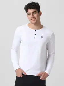 Urbano Fashion Men White Solid Henley Neck Pure Cotton T-shirt