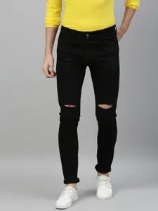 Urbano Fashion Men Black Slim Fit Mid-Rise Slash Knee Stretchable Jeans