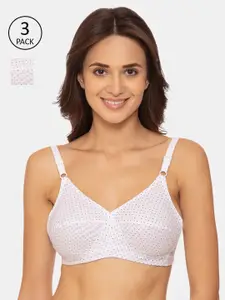 Souminie White & Black Printed Non-Wired Non Padded Everyday Bra SLY-9164-3PC-WH-30B