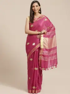 Kalakari India Pink & Golden Handloom Woven Design Bhagalpuri Sustainable Saree