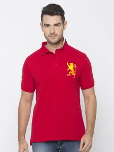 GIORDANO Men Red Solid Polo Collar Slim Fit T-shirt