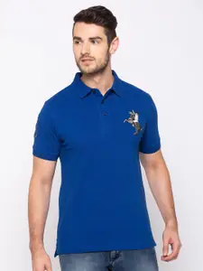 GIORDANO Men Blue Solid Polo Collar T-shirt