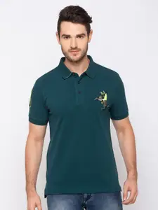 GIORDANO Men Green Solid Polo Collar Slim Fit T-shirt