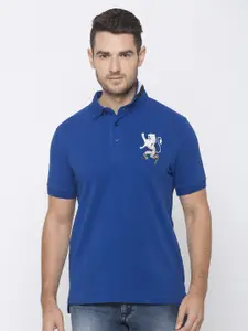 GIORDANO Men Blue Solid Polo Collar Slim Fit T-shirt