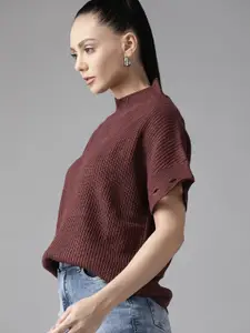 Roadster Women Burgundy Solid Pullover With Detachable Sleeves