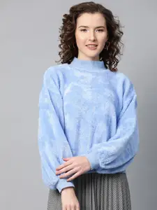 SASSAFRAS Women Blue Faux Fur Sweatshirt