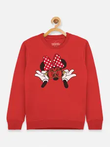Kids Ville Mickey & Friends Girls Red & Black Print Sweatshirt