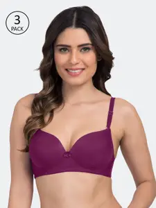 Tweens Pack Of 3 Purple Solid Non-Wired Heavily Padded Everyday Bras TW-3PC-1570-MG