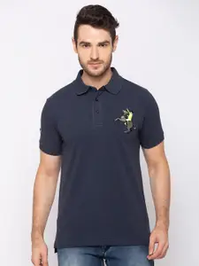 GIORDANO Men Navy Blue Solid Polo Collar Slim Fit T-shirt
