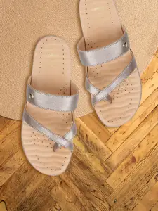 Scholl Women Silver Solid Comfort Sandals