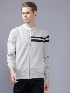The Indian Garage Co Men Grey Melange & Black Striped Sweatshirt