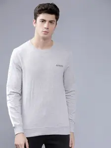The Indian Garage Co Men Grey Melange Solid Hooded Sweatshirt