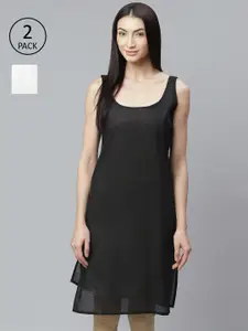 ADA Women White and Black Pack of 2 Solid Handloom Slips