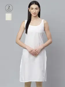 ADA Women White and Cream Pack of 2 Solid Sustainable Handloom Slips
