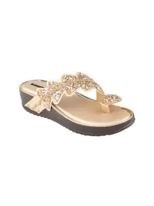Shoetopia Women Gold-Toned Embellished Heels