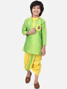 BownBee Boys Green & Yellow Embroidered Kurta with Dhoti Pants