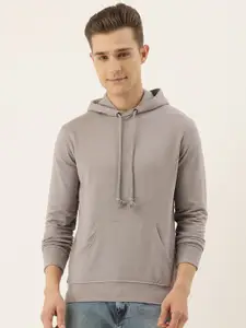 ARISE Men Grey Solid Hooded Sweatshirt