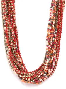 RICHEERA Red & Orange Gold-Plated Beaded Layered Necklace