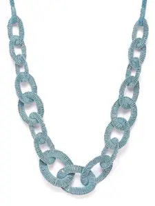 RICHEERA Women Teal Blue & Gold-Toned Woven Design Necklace