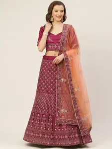 Shaily Burgundy Embroidered Semi-Stitched Lehenga & Unstitched Blouse with Dupatta