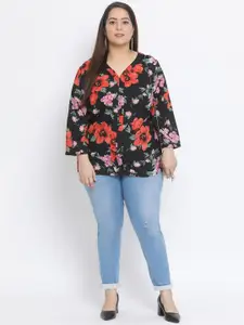 Oxolloxo Women Black Floral Printed Shirt Style Top
