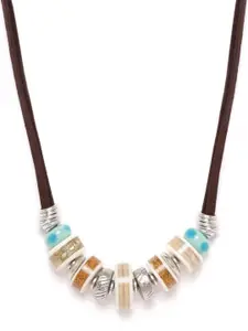 RICHEERA Women Beige & Turquoise Silver-Plated Blue Beaded Necklace