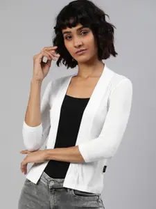 zebu Women White Solid Open Front Shrug