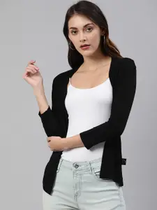 zebu Women Black Solid Open Front Shrug