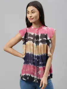 Ishin Women Multicoloured Flutter Sleeve Dyed Top