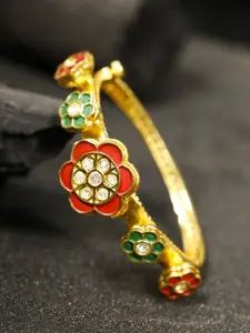 Priyaasi Red & Green Gold-Plated Stone-Studded Enamelled Handcrafted Bangle-Style Bracelet