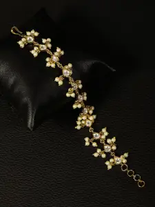 Priyaasi Off-White Gold-Plated Stone-Studded Beaded Handcrafted Link Bracelet