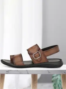 Hitz Men Tan Brown Leather Comfort Sandals