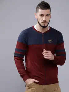 The Indian Garage Co Men Maroon & Blue Colourblocked Sweatshirt