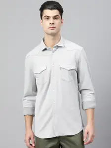 Louis Philippe Jeans Men Grey Super Slim Fit Textured Casual Shirt