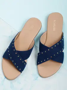 Vishudh Women Navy Blue Solid Open Toe Flats