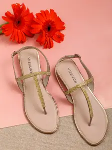 Vishudh Women Gold-Toned Embellished Open Toe Flats