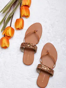 Vishudh Women Tan Brown Solid Open Toe Flats