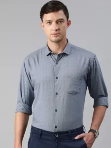Park Avenue Men Navy Blue & Grey Slim Fit Self Design Smart Casual Shirt