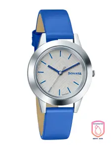 Sonata Women White & Blue Analogue Splash Leather Watch 87019SL15