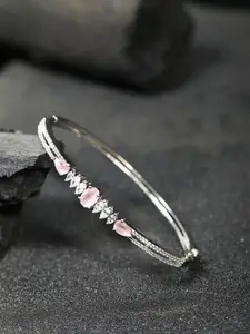 Priyaasi Pink Silver-Plated Stone Studded Handcrafted Bangle-Style Bracelet
