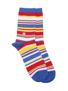 SockSoho Men Blue & Red Striped Above Ankle-Length Socks