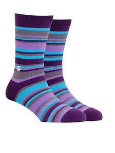 SockSoho Men Purple & Blue Striped Above Ankle-Length Socks