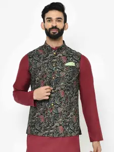 KISAH Men Kantha Printed Regular Fit Nehru Jacket