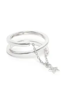 Carlton London Women Silver-Toned Rhodium-Plated CZ Handcrafted Adjustable Finger Ring