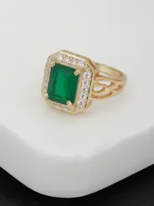 Carlton London Women Green Gold-Plated CZ-Studded Handcrafted Finger Ring